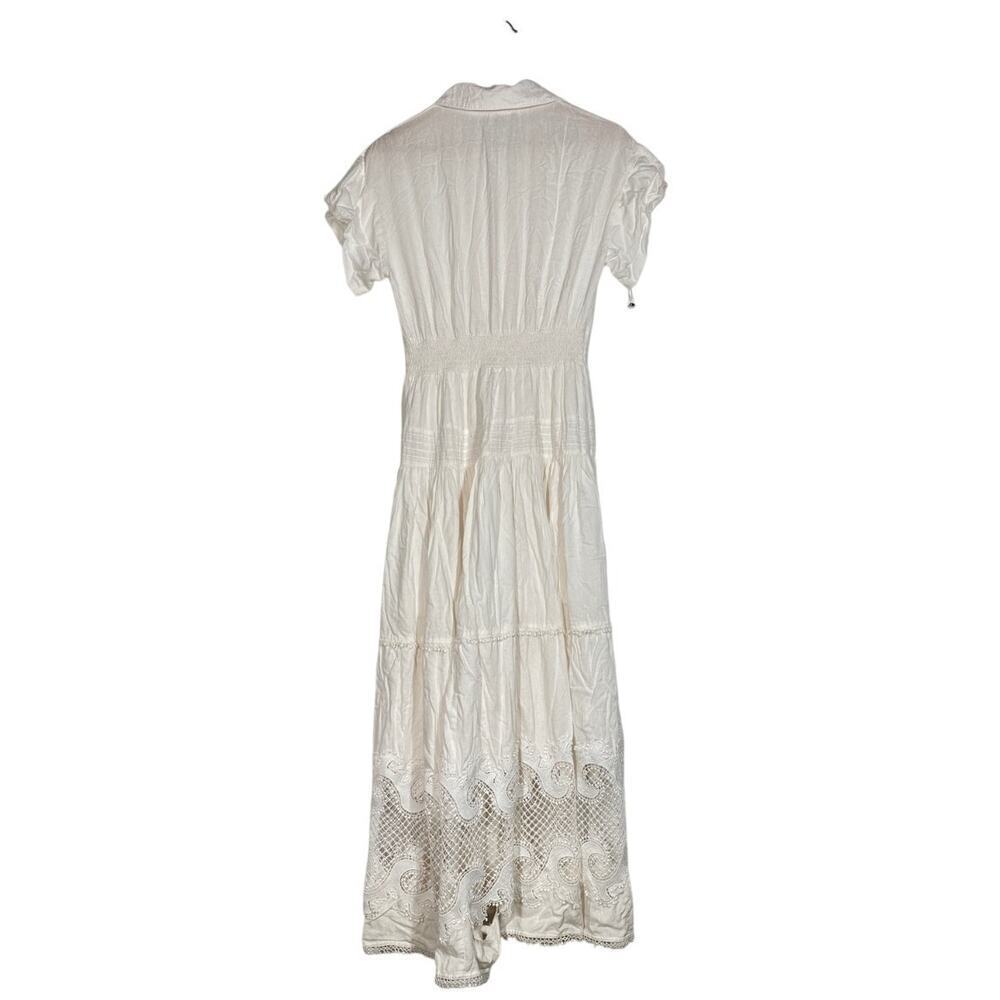 Maje Dress Embroidered Lace Button Front Ruffled Tiered Maxi A-Line White 38 - Picture 5 of 12